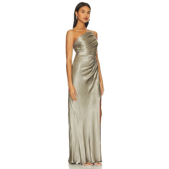 Shona Joy La Lune Asymmetrical Gathered Maxi Dress in Sage 10 New Womens Gown - Picture 3 of 14